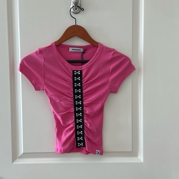 DAYDREAMER HOOK & EYE BABY TEE IN PINK COSMO - Picture 6 of 16